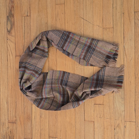 Plaid Soft Wrap Unisex Scarf Cream/Brown/Red 100% Acrylic Made in France - Picture 6 of 8